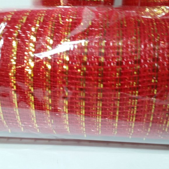 Red & Gold Deco Mesh 21" Wreaths Crafts 3 Rolls - Picture 7 of 8